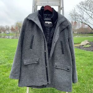 Kenneth Cole Large Mens Wool Overcoat Jacket Gray